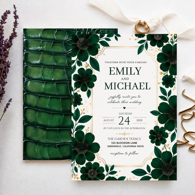 Sage Green Floral Elegant Botanical Greenery Gold Inbjudningar (Skapare uppladdad)