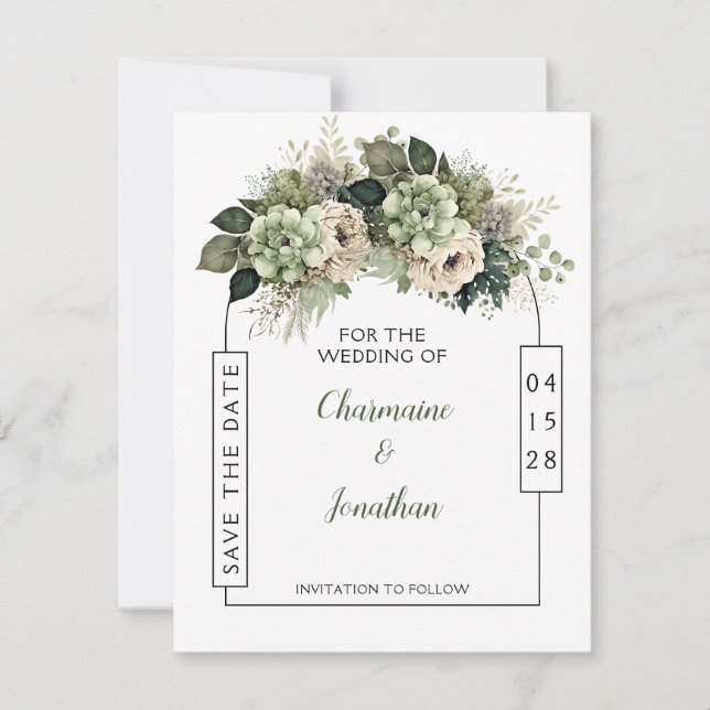 Sage Green Floral Eucalyptus Save the Date | Inbjudningar (Framsida)