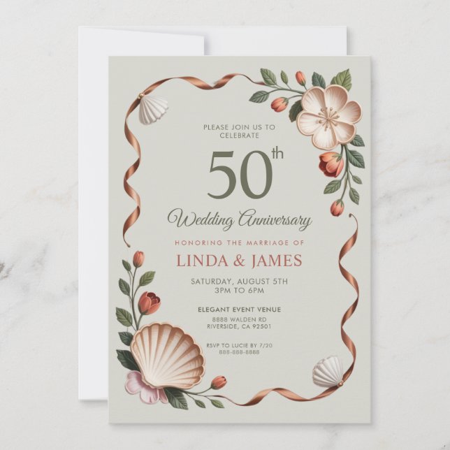 Sage Green Floral Flowers Wedding Anniversary  Inbjudningar (Framsida)