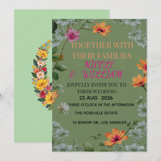 Sage Green Floral Garden Wedding Invitation Inbjudningar