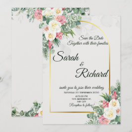 Sage Green Floral Gold Arch Wedding Invitation Inbjudningar