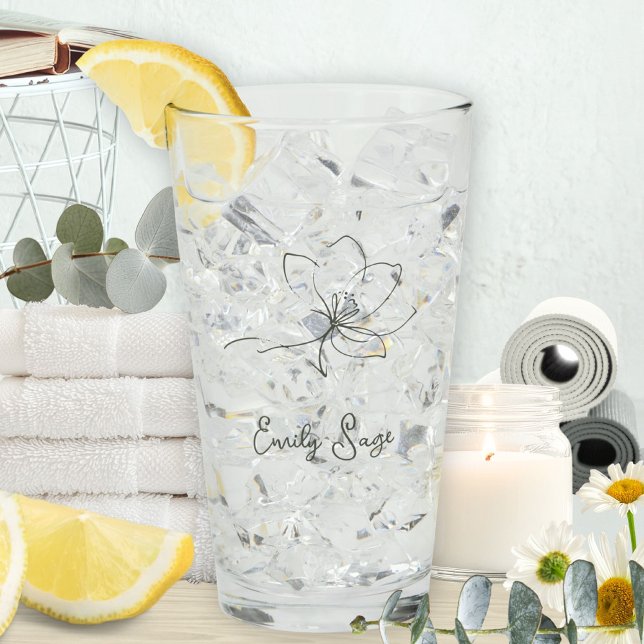 Sage Green Floral Line Art Minimalist Zen Glass Glaskopp (Minimalist Floral Line Art Zen Sage Green Glass ©Susanne Sachers - Sunny Wanderlust 🌞✈️)