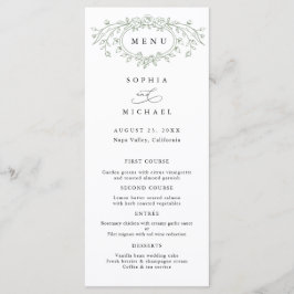 Sage Green Floral Line Art Wedding Flat Menu Meny