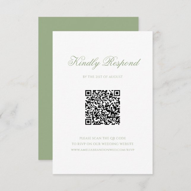 Sage Green Floral Monogram Crest Wedding QR Code OSA Kort (Fram/baksida)