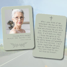Sage Green Floral Photo Cross Funeral Prayer Card Visitkort