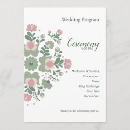 Sage Green Floral Wedding Ceremony Flat Program