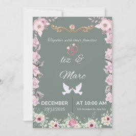  Sage Green Floral Wedding Invitation Card Inbjudningar