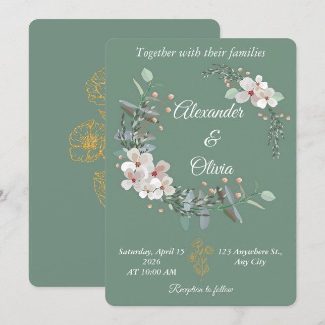 Sage Green Floral Wedding Invitation Editable Inbjudningar (Fram/baksida)
