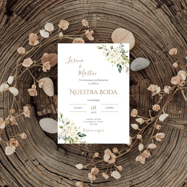Sage Green Floral wedding invitation in Spanish Inbjudningar (Skapare uppladdad)