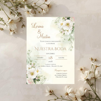 Sage Green Floral wedding invitation in Spanish Inbjudningar