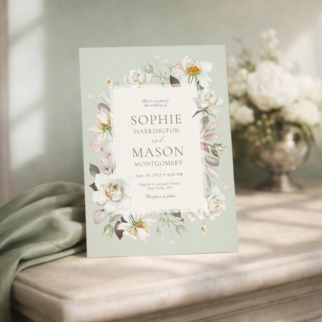 Sage Green Floral Wedding Invitation Inbjudningar (Skapare uppladdad)