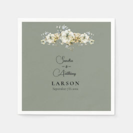 Sage Green Floral Wedding Napkins Pappersservett