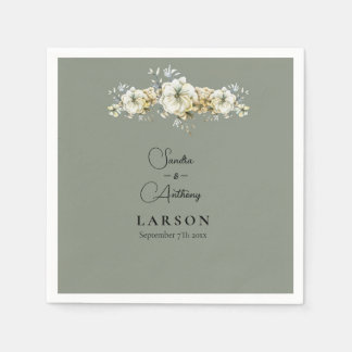 Sage Green Floral Wedding Napkins Pappersservett