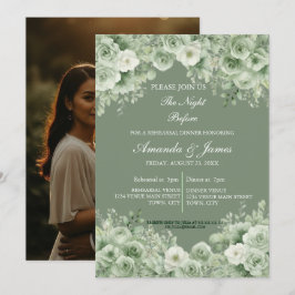Sage Green Floral Wreath Photo Rehearsal Dinner  Inbjudningar