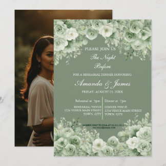 Sage Green Floral Wreath Photo Rehearsal Dinner  Inbjudningar