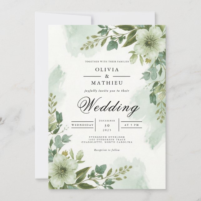 Sage Green Foliage Arch Wedding Inbjudningar (Framsida)