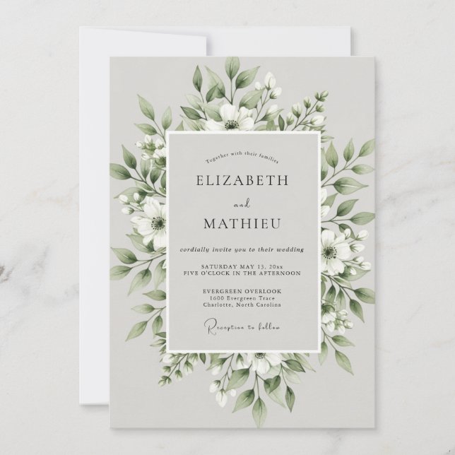 Sage Green Foliage Bloom Wedding Inbjudningar (Framsida)