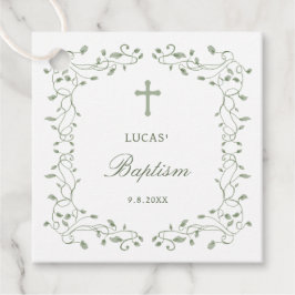 Sage Green Foliage Frame Baptism Gåvor Etiketter