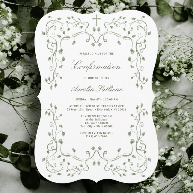 Sage Green Foliage Frame Confirmation Invitation Inbjudningar (Skapare uppladdad)