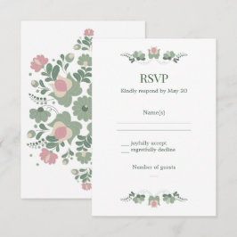 Sage Green Folk Floral Wedding RSVP OSA Kort
