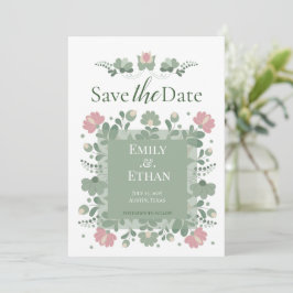 Sage Green Folk Wildflower Save the Date Spara Datumet