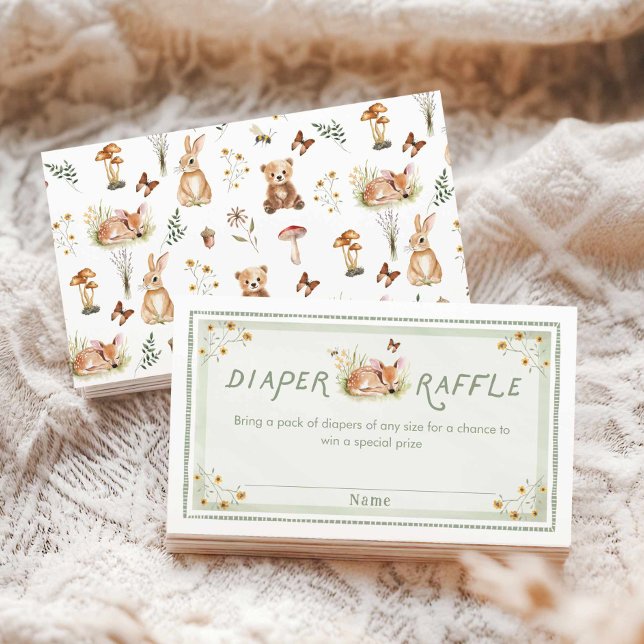 Sage Green Forest Baby Shower Diaper Raffle Ticket Tilläggskort (Diaper Raffle Sage Green Woodland Ticket
)