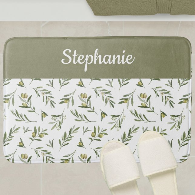 Sage Green French Country Olive Monogram Badrumsmatta (Skapare uppladdad)