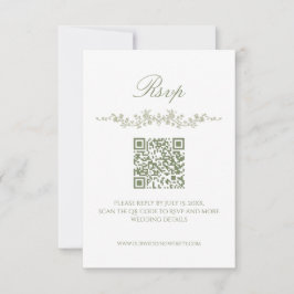 Sage Green French Floral RSVP Card with QR Code Inbjudningar