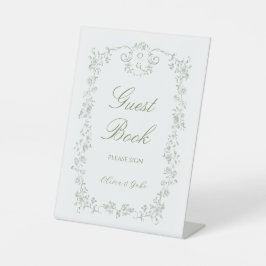 Sage Green French Floral Wedding  Guest Book 