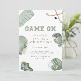 Sage Green Game On Hockey Birthday Party Sports  Inbjudningar