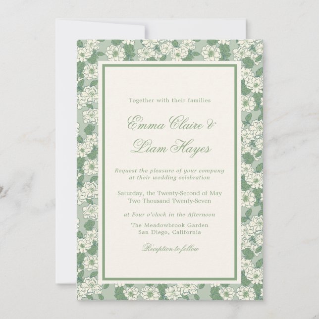 Sage Green Garden Chinoiserie Wedding Invitation Inbjudningar (Framsida)