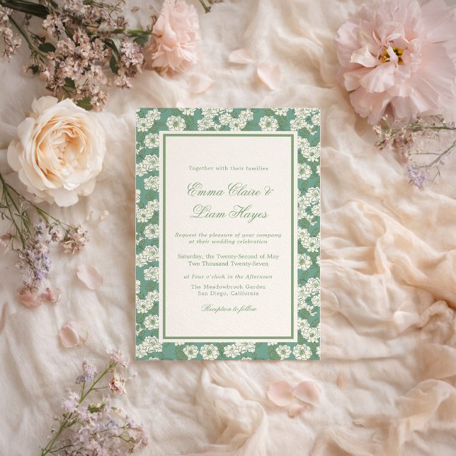 Sage Green Garden Chinoiserie Wedding Invitation Inbjudningar (Skapare uppladdad)