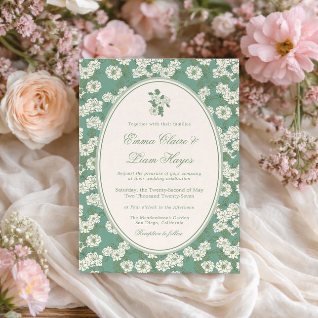 Sage Green Garden Chinoiserie Wedding Invitation Inbjudningar (Skapare uppladdad)