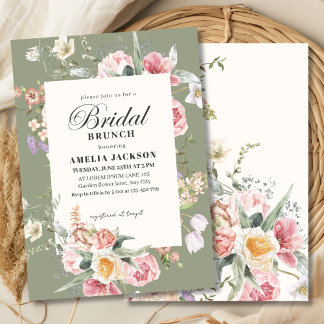 Sage green garden flower spring Bridal shower Inbjudningar