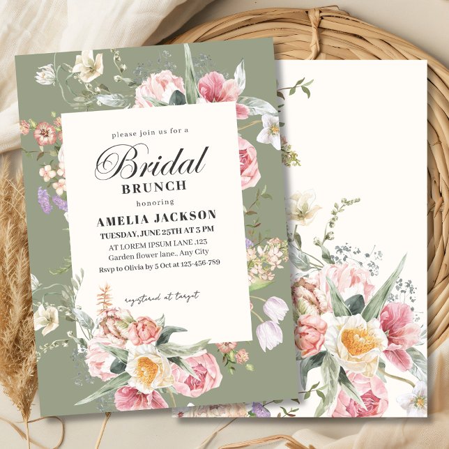 Sage green garden flower spring Bridal shower Inbjudningar (Skapare uppladdad)