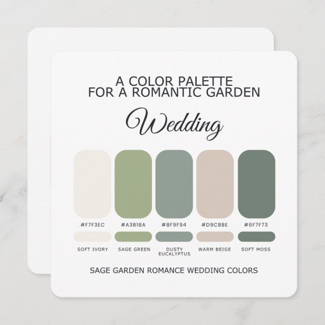 Sage Green Garden Wedding Color Palette Card Inbjudningar (Fram/baksida)