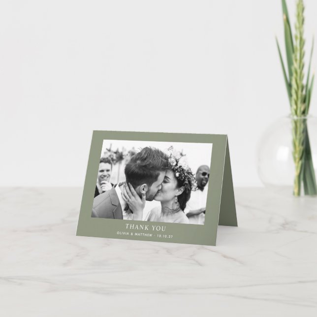 Sage Green Garden Wedding. Minimalist Photo Folded Tack Kort (Framsida)