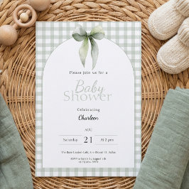 Sage Green Gingham Baby Shower Invitation Inbjudningar
