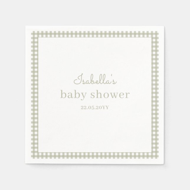 Sage Green Gingham Baby Shower Pappersservett (Framsidan)