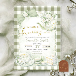 Sage Green Gingham Baby väntar Baby Shower Inbjudningar