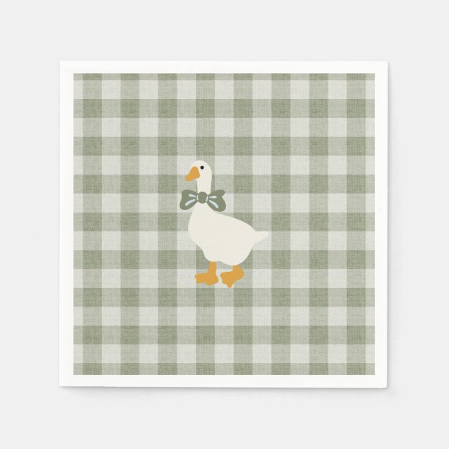 Sage Green Gingham Buffalo Check Baby Shower Linen Pappersservett (Framsidan)