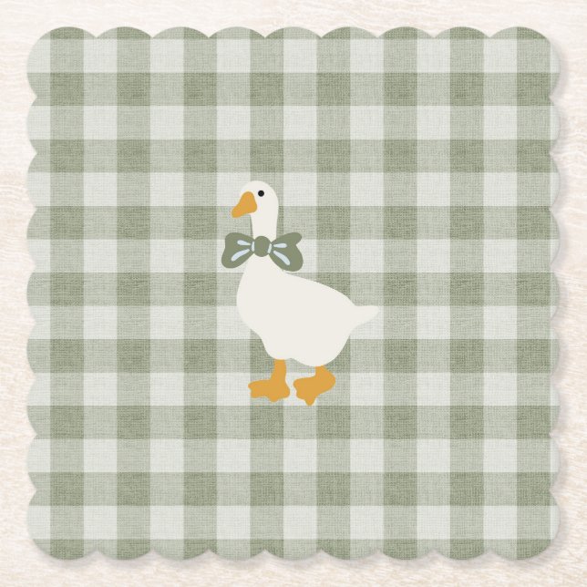 Sage Green Gingham Buffalo Check Baby Shower Linen Underlägg Papper (Framsida)