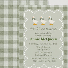 Sage Green Gingham Buffalo Check Goose Baby Shower Inbjudningar