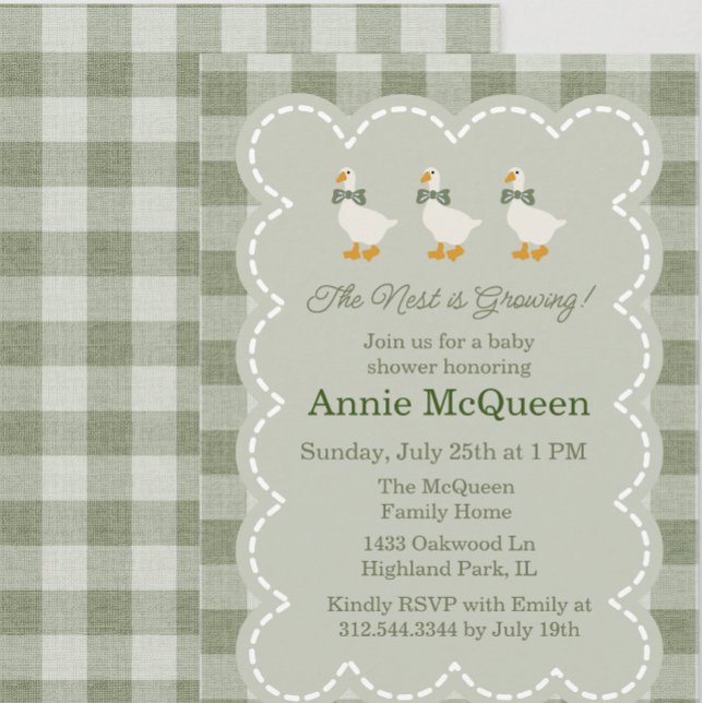 Sage Green Gingham Buffalo Check Goose Baby Shower Inbjudningar (Skapare uppladdad)