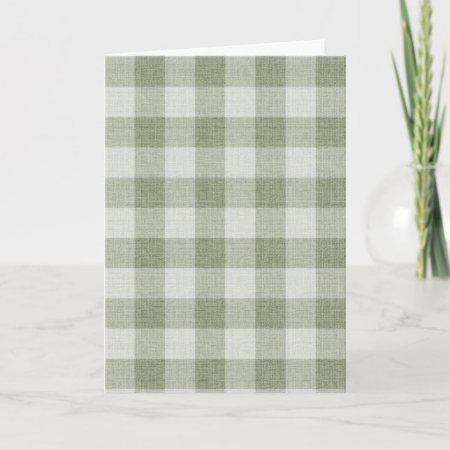 Sage Green Gingham Buffalo Check Linen Texture  Kort (Framsida)