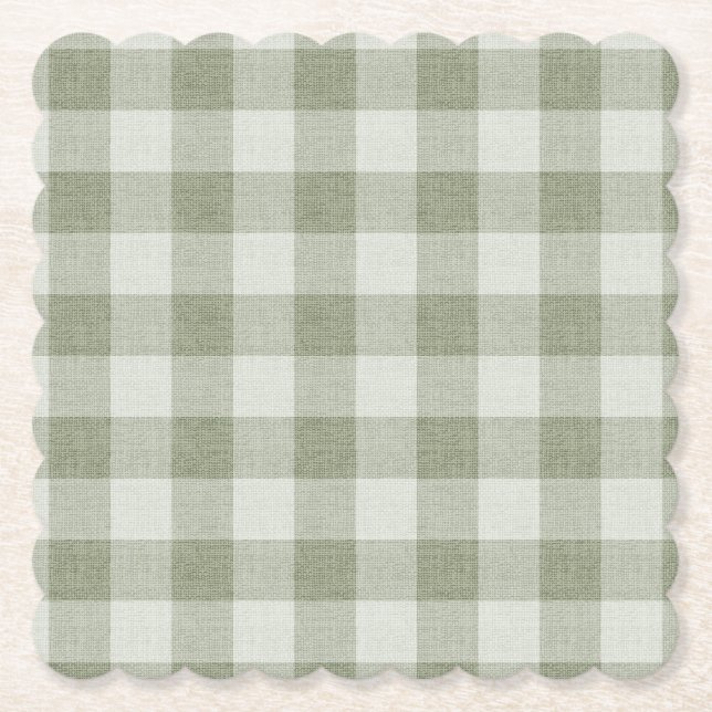 Sage Green Gingham Buffalo Check Linen Texture  Underlägg Papper (Framsida)