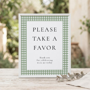 Sage Green Gingham Förmån Bebis Shower Skylt