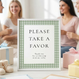 Sage Green Gingham Förmån Bebis Shower Skylt