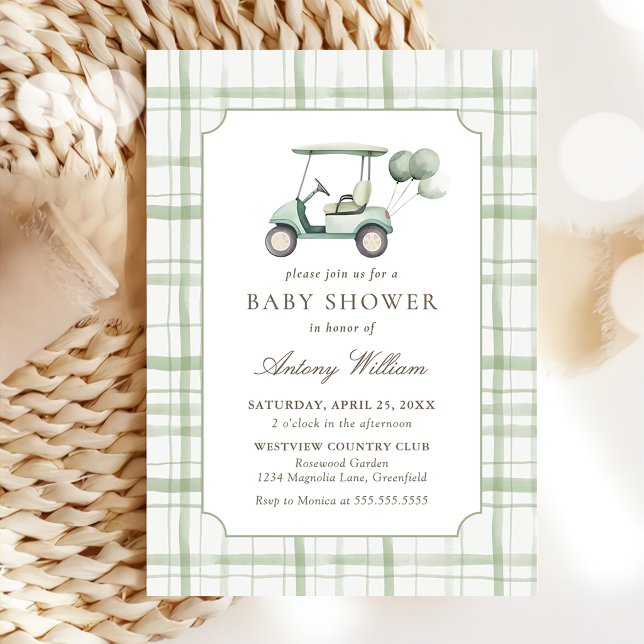 Sage Green Gingham Golf Baby Shower Invitation  Inbjudningar (Skapare uppladdad)