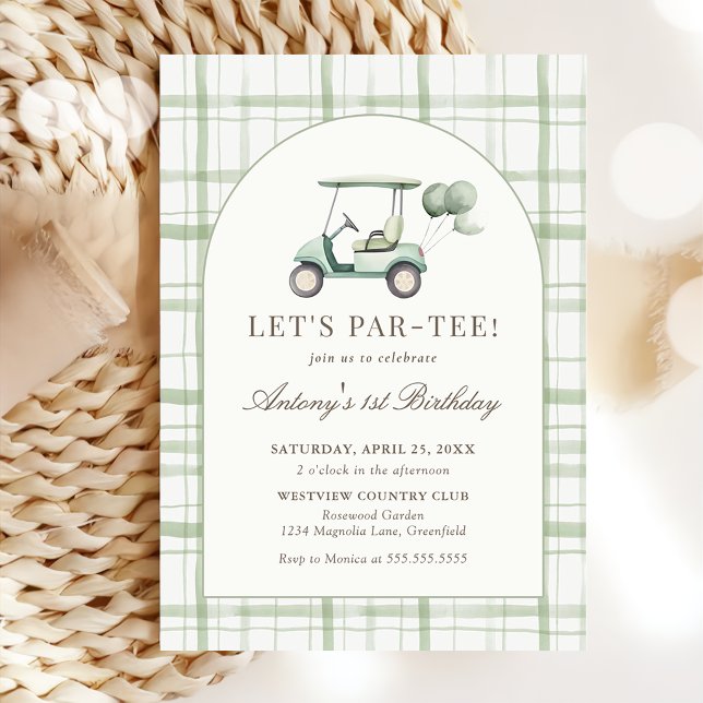 Sage Green Gingham Golf Birthday Invitation Inbjudningar (Skapare uppladdad)